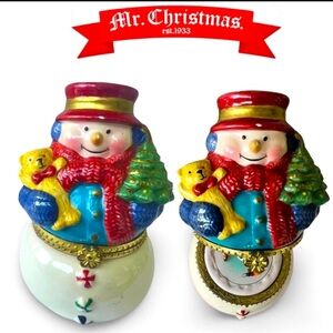 Mr. Christmas Porcelain Snowman Music Box/Trinket/Ornament